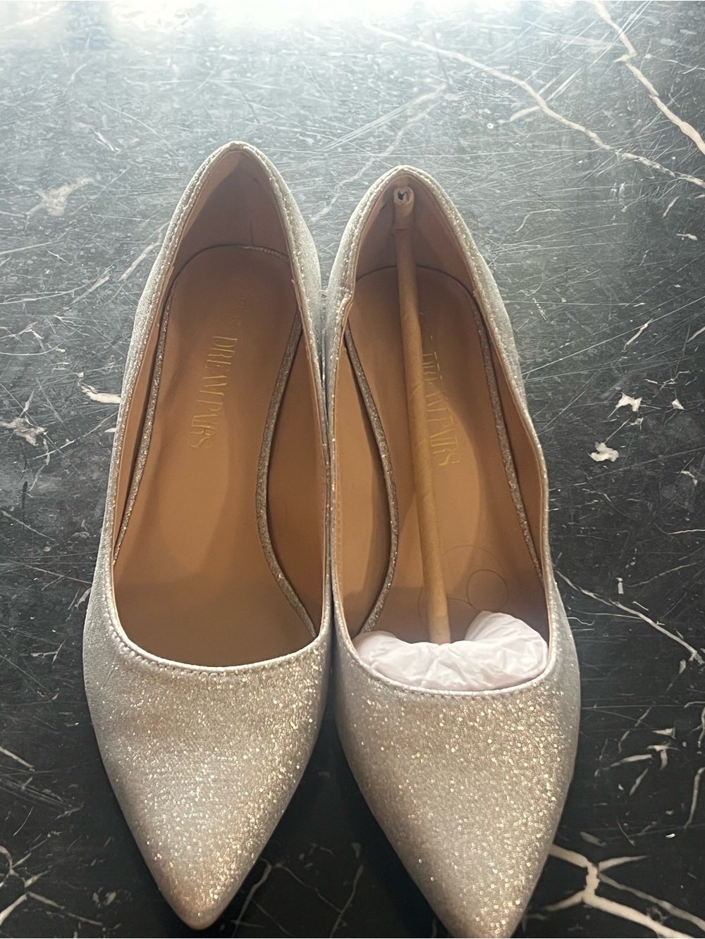 Dream Pairs Silver Glitter Pointed Toe Heels